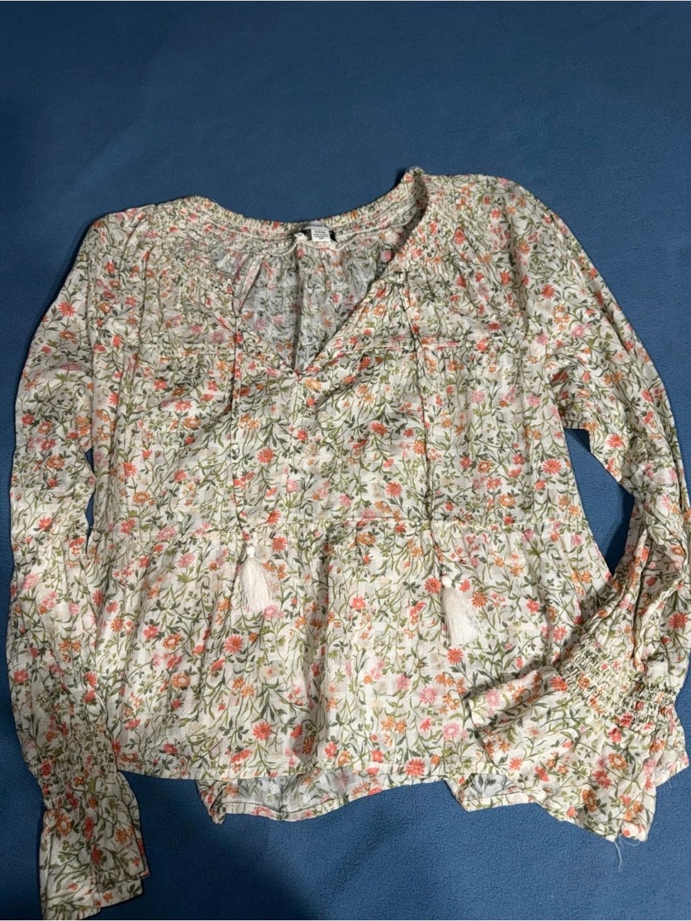 American Eagle Outfitters Floral Peasant Blouse in White and Pink